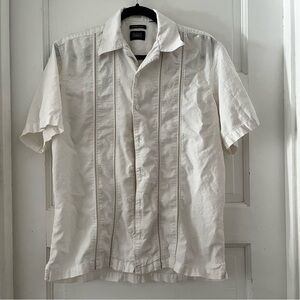 Men’s Haggar White Casual Button Down Shirt Linen Size Small